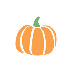 Vector color pumpkin in flat style, isolated. Simple clip art, symbol Halloween, autumn, crop, thanksgiving day, fruitful year.