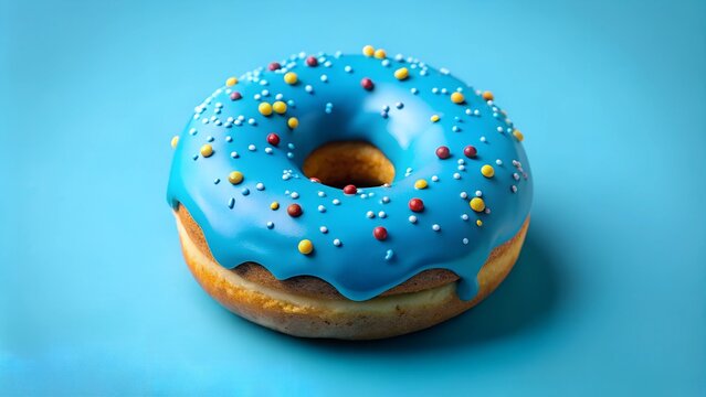 Blue donut with sprinkles on blue Background concept of Blue Monday 
