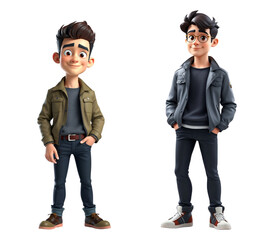 3d cartoon character of stylish young man in jacket and sneakers isolated on a transparent background