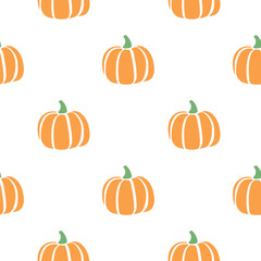 Vector seamless pattern with pumpkins in flat style. Halloween or thanksgiving background and texture