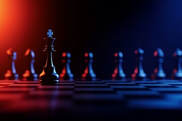A leader standing on a chessboard, making strategic moves while leading their team toward victory