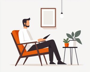 Relaxing nook in the office with a lounge chair, throw blanket, and potted plants, Office relaxation, modern cozy corner