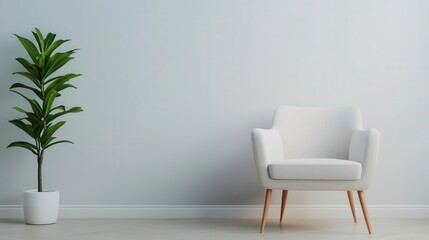 Minimalist office relaxation nook with neutral tones, clean lines, and natural light, Relaxing office corner, modern simplicity