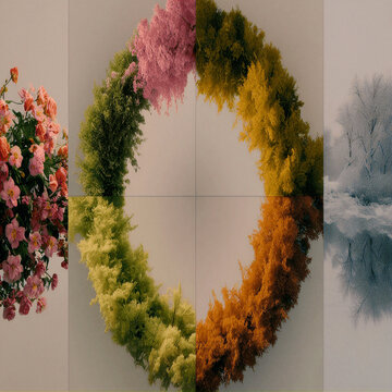  fleurs et plantes 4 saisons, toutes de couleurs diff&eacute;rentes, art g&eacute;n&eacute;ratif, occlusion ambiante,