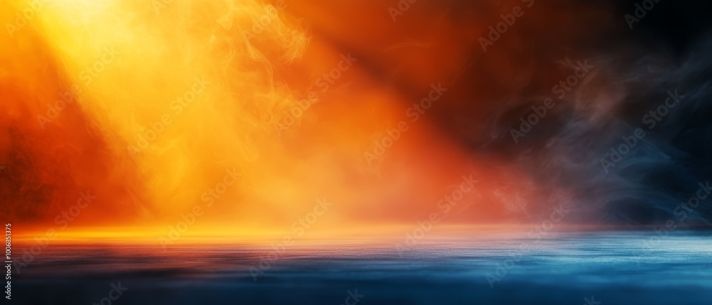 Sticker  A vibrant orange-blue backdrop with smoke rising from the top and radiant light emerging from the bottom