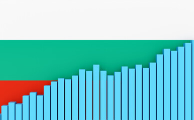 Bulgaria, rising bar chart with Bulgarian flag. Emerging economy, growth. Positive development of GDP, jobs, productivity, real estate prices, retail sales or rising industrial production.