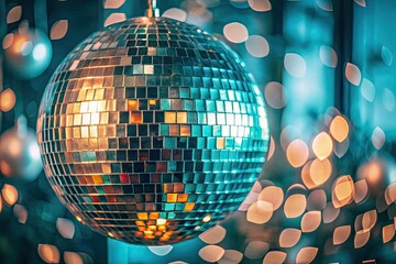 Obraz premium Sparkling disco ball reflecting colorful lights.