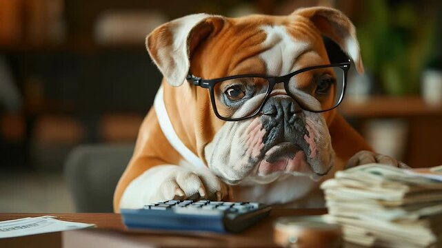 businessman dog counts taxes