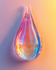 The refraction of light through a water droplet, isolated on a light pastel background,