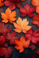 Obraz premium A close-up of vibrant red and orange maple leaves, floating gently on a pastel surface,
