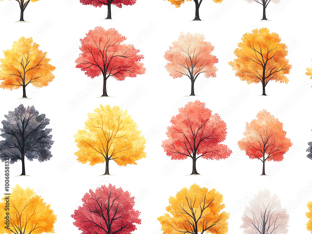 Canvas Prints collection of colorful trees on white isolated background.