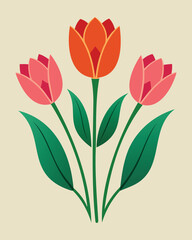 Simple Tulip Flower Vector Illustration with Vibrant Red and Orange Petals