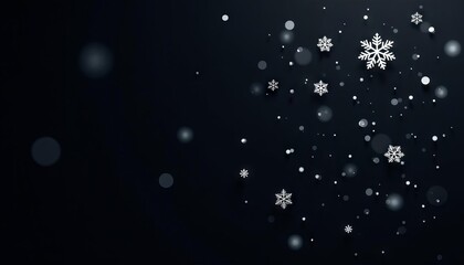 Snowflakes falling against a dark winter sky with sparkling stars and holiday lights