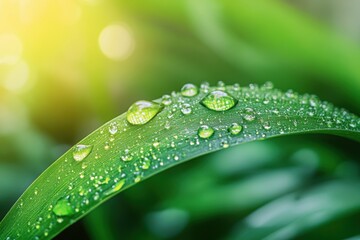 macro shot of water droplets on a blade of grass, capturing the simplicity and elegance of nature for a banner design concept
