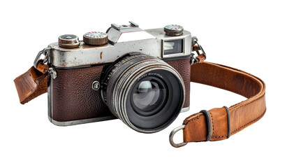 Vintage camera with brown strap and classic design