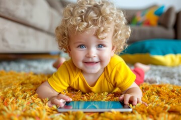 Child engaging with colorful educational apps, enhancing home learning experience creatively