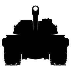 Main battle tank front view silhouette. Coloring Page. Ukraine army. War conflict. Realistic Military vehicle. Vector illustration isolated on white background.