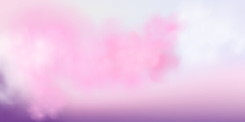 Illustration of a sky with warm orange and pink hues, scattered clouds lit by the setting sun. Depicts a peaceful sunset in late afternoon during summer or spring. 