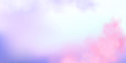 Illustration of a sky with warm orange and pink hues, scattered clouds lit by the setting sun. Depicts a peaceful sunset in late afternoon during summer or spring.  © gala