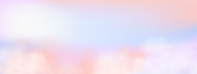 Illustration of a sky with warm orange and pink hues, scattered clouds lit by the setting sun. Depicts a peaceful sunset in late afternoon during summer or spring. 