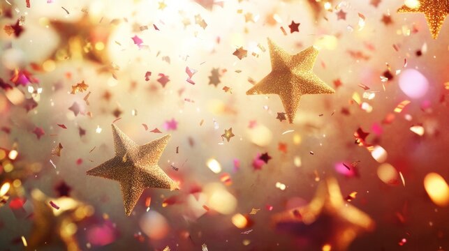 Happy New Year 2025 with Golden Stars on Shimmering Background