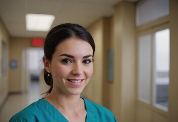 A group of dedicated nurses are standing together in a hospital hallway
