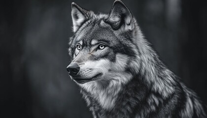 Fototapeta premium Monochrome Digital Illustration of a Wolf's Profile with Black Background