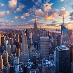 Panoramic top view of New York skyscrapers Manhattan Island
