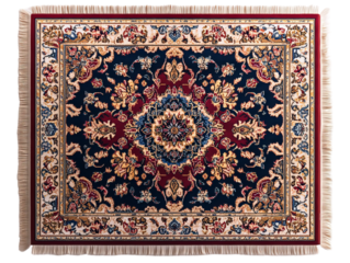 Classic Persian floor rug with an intricate floral pattern and rich red blue and gold colors