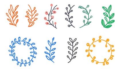 Fototapeta premium Colorful hand-drawn floral illustrations in various styles.