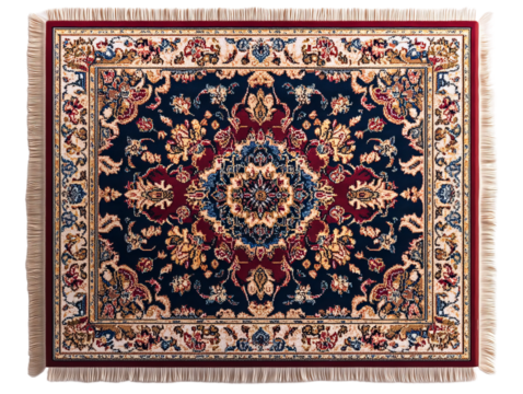 Classic Persian floor rug with an intricate floral pattern and rich red blue and gold colors