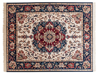 Classic Persian floor rug with an intricate floral pattern and rich red blue and gold colors