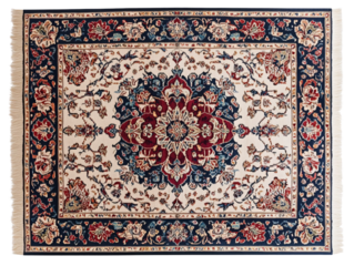 Classic Persian floor rug with an intricate floral pattern and rich red blue and gold colors