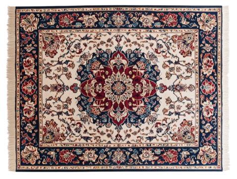 Classic Persian floor rug with an intricate floral pattern and rich red blue and gold colors