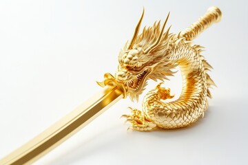 Obraz premium Golden Dragon Sculpture with Sword
