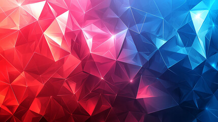 Obraz premium Vibrant polygonal abstract background featuring blend of red and blue hues, creating dynamic and energetic visual experience. geometric shapes add depth and intrigue