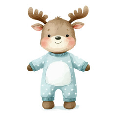 Obraz premium Cute Moose Watercolor Illustration on White Background