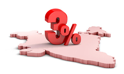 3% 3d text on india map. 3d illustration.