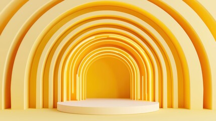 Fototapeta premium A vibrant yellow archway scene with layered designs creating an inviting and cheerful atmosphere.
