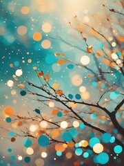 魔法のような自然: 青と金の幻想的な枝と光のボケ効果、アートとデザイン向け

