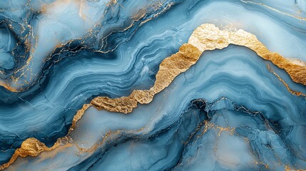 Fototapeta premium A minimalist pastel blue marble background with thin golden veins flowing smoothly, radiating calmness and refinement