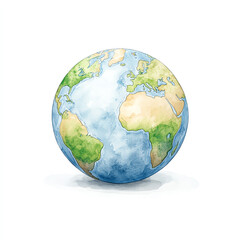Fototapeta premium Colorful watercolor globe representing Earth on a white background.