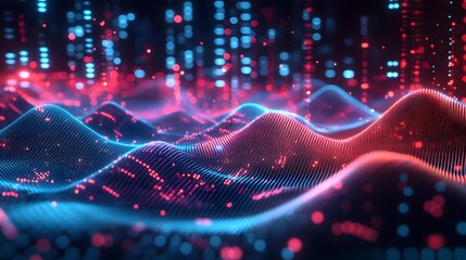 Futuristic dots background. Color music sound waves. Big data visualization. 3d rendering. 
