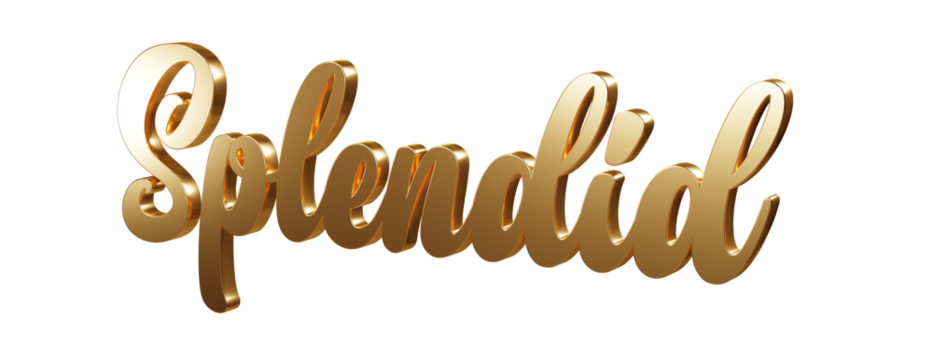 Luxury 3D gold text "Splendid" on transparent background. Three dimensional Realistic script letters for logotype, symbol, signage, message etc. - Powered by Adobe