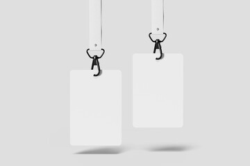 Blank two ID cards mockup with lanyard