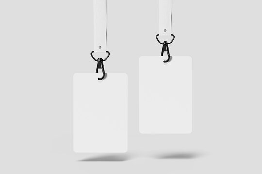 Blank two ID cards mockup with lanyard