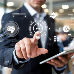 businessman pressing icon