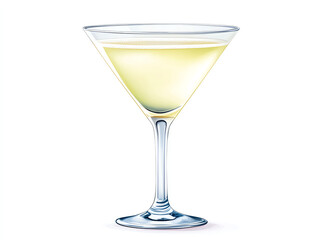 Elegant martini glass filled with a yellow liquid, white isolate background.