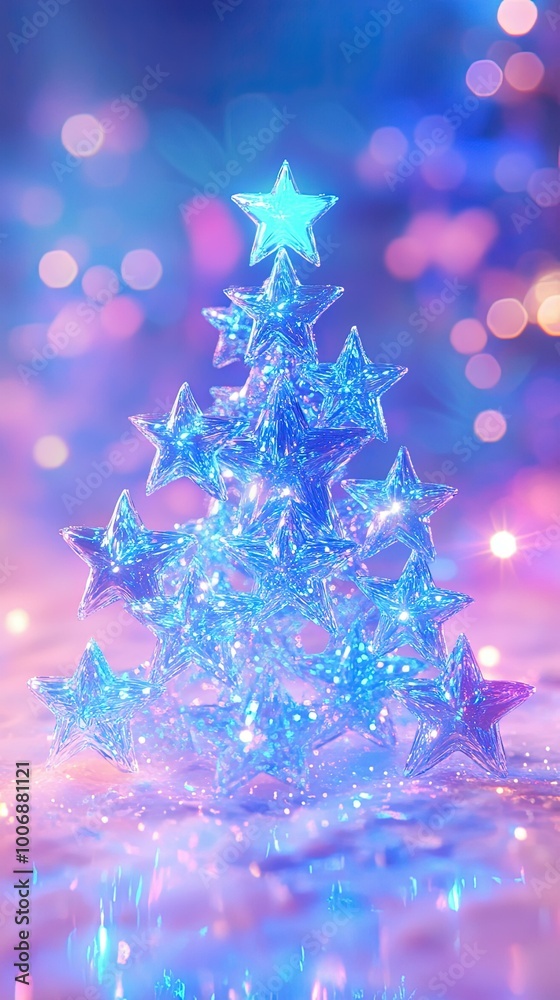 Canvas Prints luminous christmas tree with glowing stars against a dazzling bokeh background.
