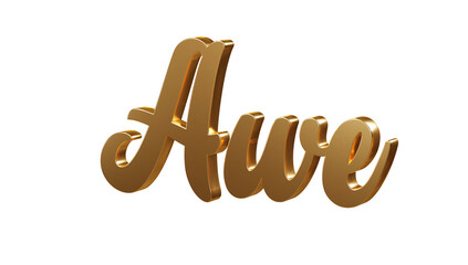 Luxury 3D gold text "Awe" on transparent background. Three dimensional Realistic script letters for logotype, symbol, signage, message etc.